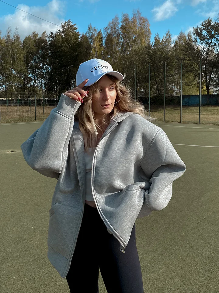 Jeseň Spring Warm Bomber Bunda s kapucňou s dlhým rukávom veľké vrecko na zipper šedú základnú bundu kabát Dám