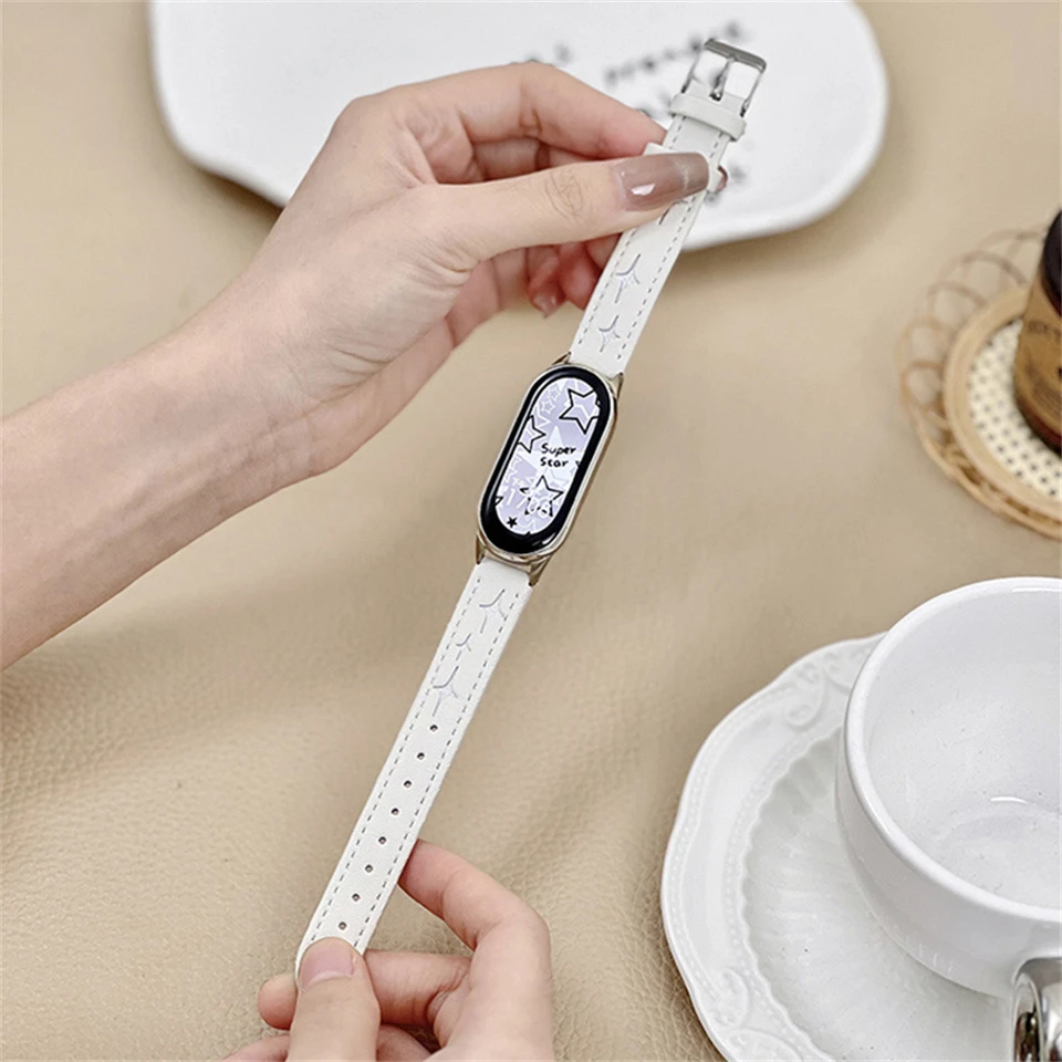 Jeseň Winter Ins Star Pu Leather Strap For Xiaomi Mi Band 9 8 7 6 5 Kovová spona náhradný remienok pre športovú pásku Xiaomi Mi