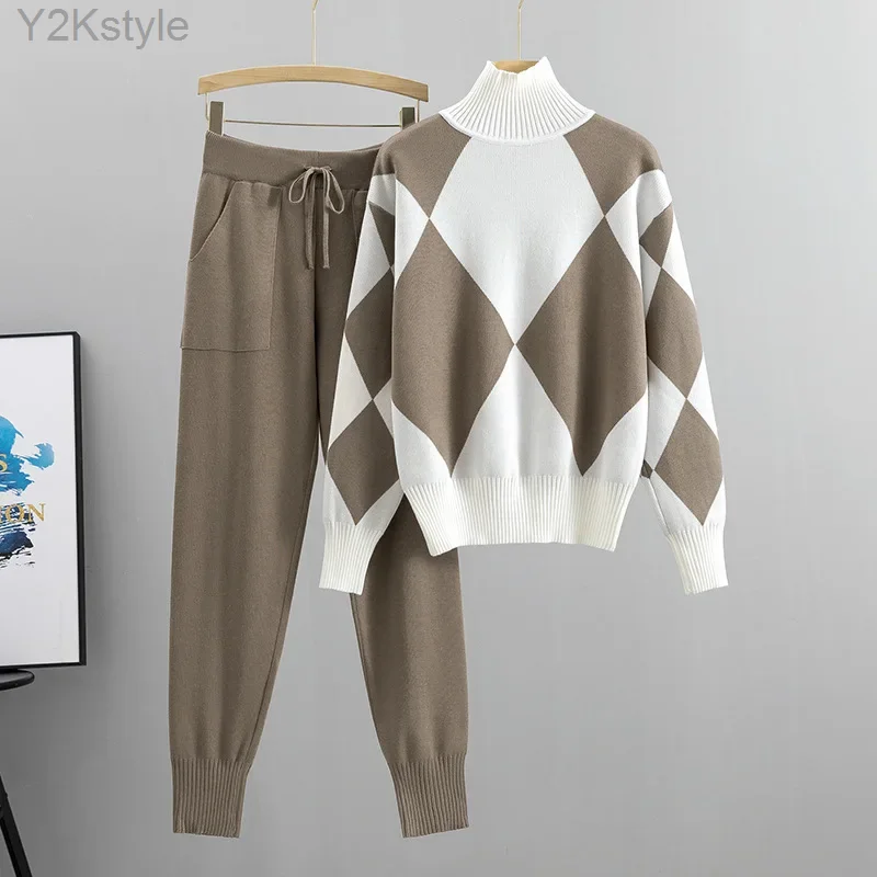 Jeseň Winter Sleepwear Women Sweater Knit Tracksuit Fashion Pocket Harem Pant Home Suit Dva kúsky Lday Sportwear oblečenie obleky