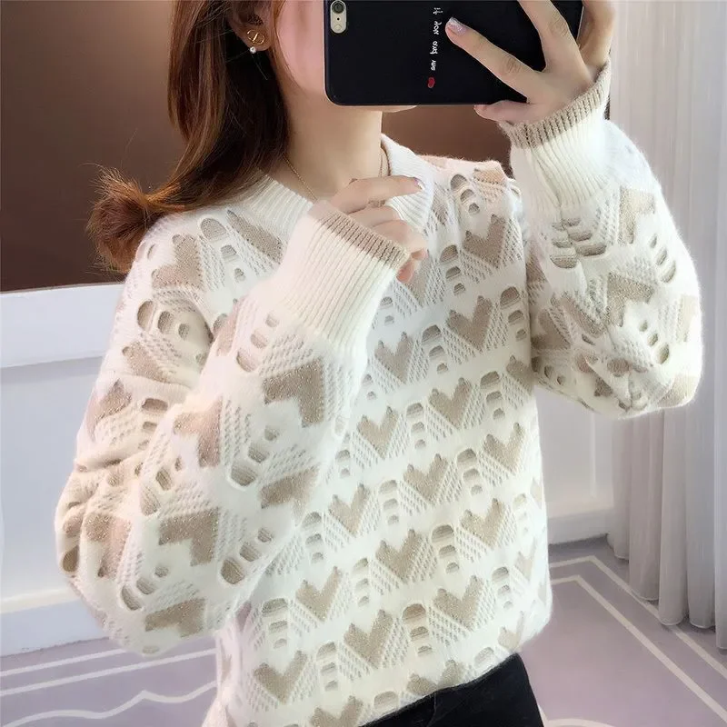 Jeseň zima 2023 Nový príchod pullover Knitt Sweater Ženy vonkajšie opotrebenie módna elegantná sladká voľná pletená košeľa Vnútorné oblečenie