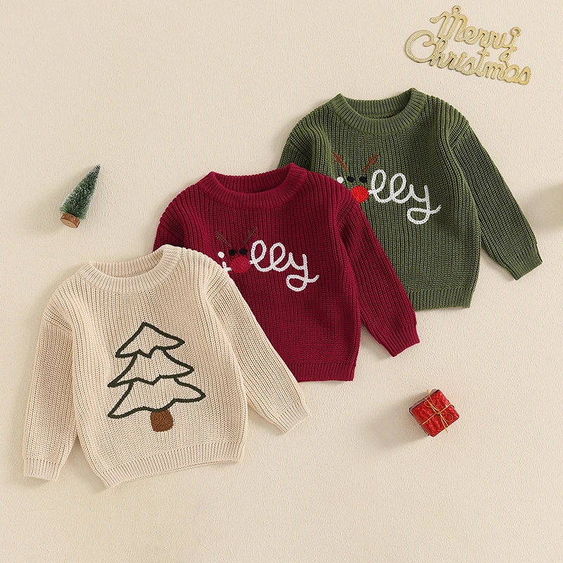 Jeseň zima chlapcov dievčatá Vianočné svetre Reindeer Letter výšivka posádka krku s dlhým rukávom Pullover pletené pletené teplé vrcholy