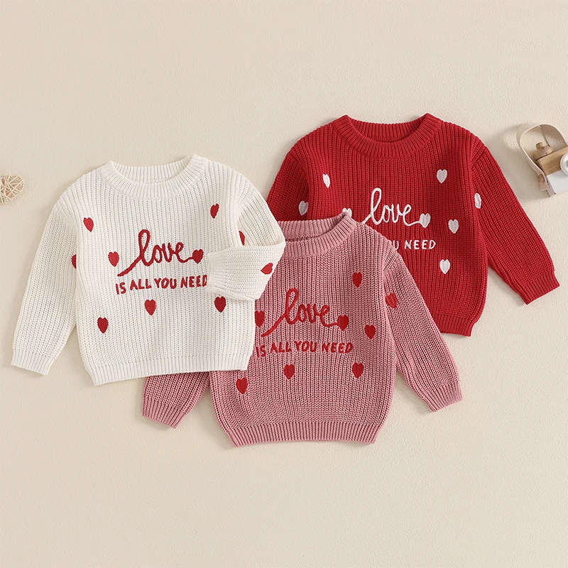 Jeseň zima Nové batoľatá dievčatá Sweaters Coat Detské listy Listy srdiečko Vyšívacie svetre deti Valentines Day Pletit Pulloves Topy