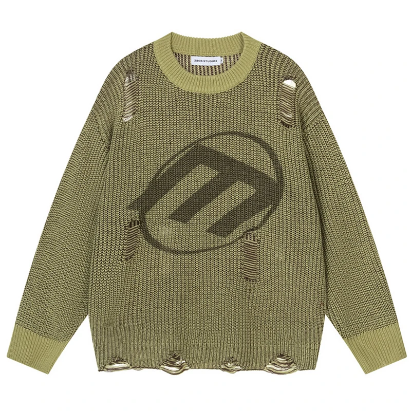 Jeseň zima roztrhaná diera punk hip hopový sveter muži retro módne nadmerne nadmerné pulvóve kórejský štýl graffiti dres hombre oblečenie