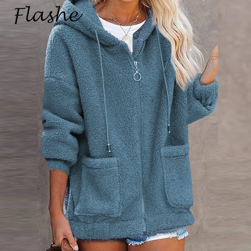 Jeseň zima teplá bunda Ženy Príležitostné mikiny Coats Coats s dlhým rukávom Outwears Mass Mast vrecka na zipsové plyšové vrstvy
