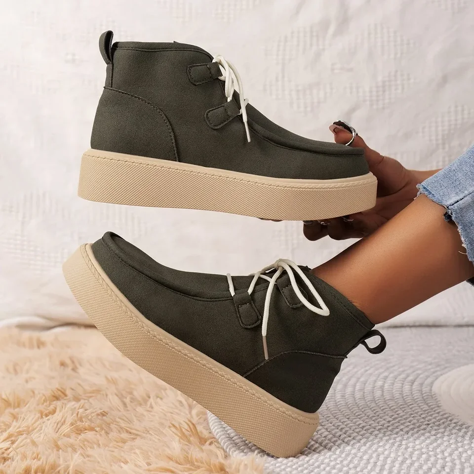 Jeseň zima veľká veľkosť ležérne topánky pre ženy pohodlie okrúhle šnurovanie Platforma topánky High Top Sneakers Dámske topánky