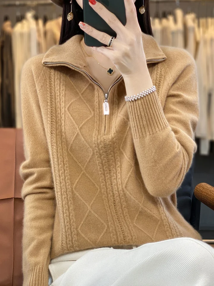 Jeseň zima Ženy zips pullover Turnwow-Down