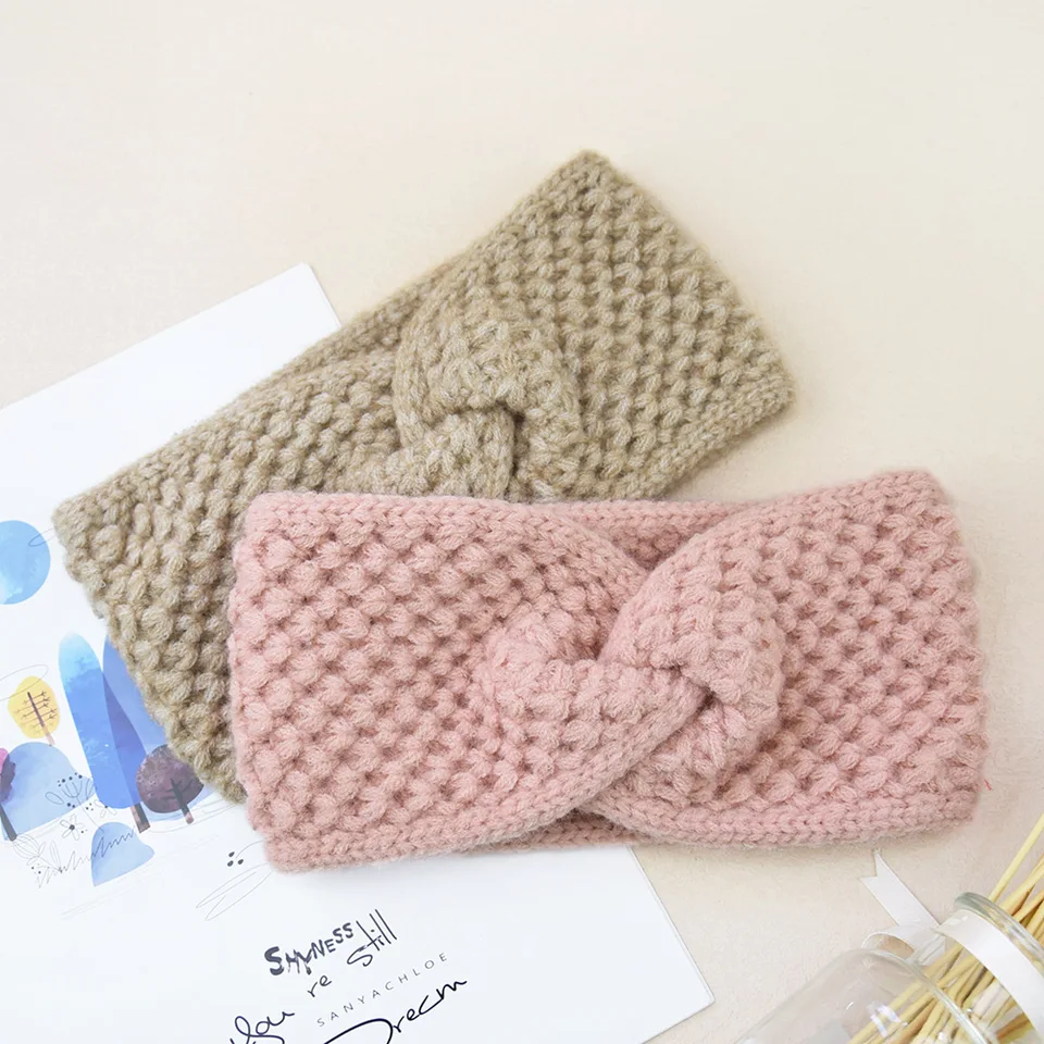 Jeseň Zimná háčkovanie pletená krížová čelenka Ženy Mäkké teplé ohrievače Elegantné elastické čelo hlavy Turban make -up čelenka