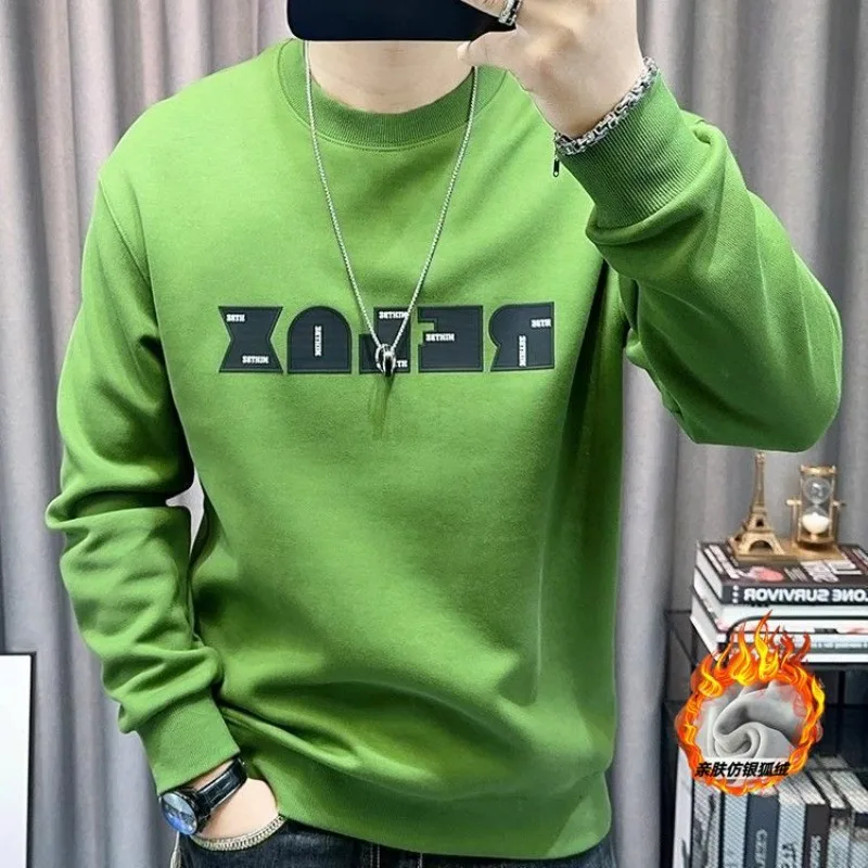 Jeseň zimná zimná mužská trendy písmeno tlač fleece hrubé streetwear mikina y2k neformálne o krk s dlhým rukávom Tops sudaderas