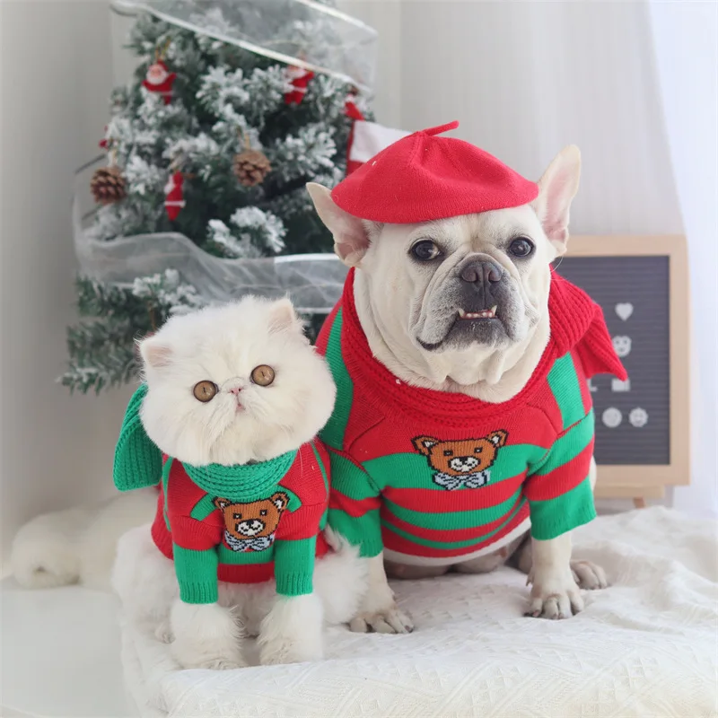 Jeseň zimné domáce zvieratá vianočný sveter pre psie oblečenie vianočné pletené sveter Pet Warm Bulldog Teddy Schnauzer Cat oblečenie