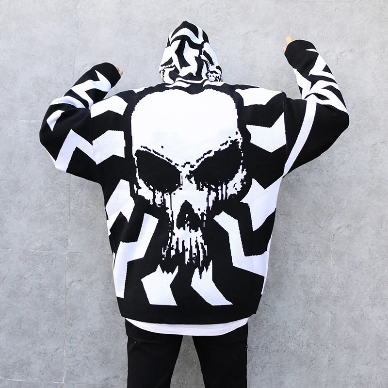 Jeseň zimné muži lebky nadmerne veľkým svetrom punk hip hop pull homme ženy plus plus pullover teplé pletené svetre Kórejské oblečenie