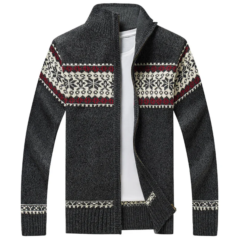 Jeseň zimné svetre Pánske plné zips Jacquard Slim Fit Cardigan Stand Stand Sweater Caat Trend Trend Last Pleted Clothing 5xl