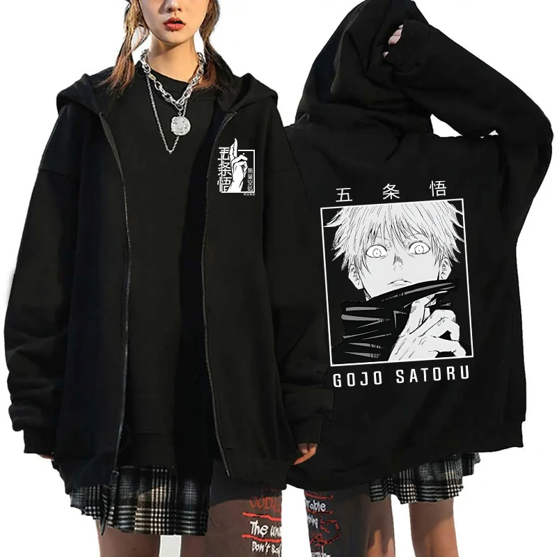 Jeseň zips -up bunda Anime Satoru gojo tlač na zips zips kapucňu streetwear muži Mukre mikiny harajuku unisex príležitostné oblečenie