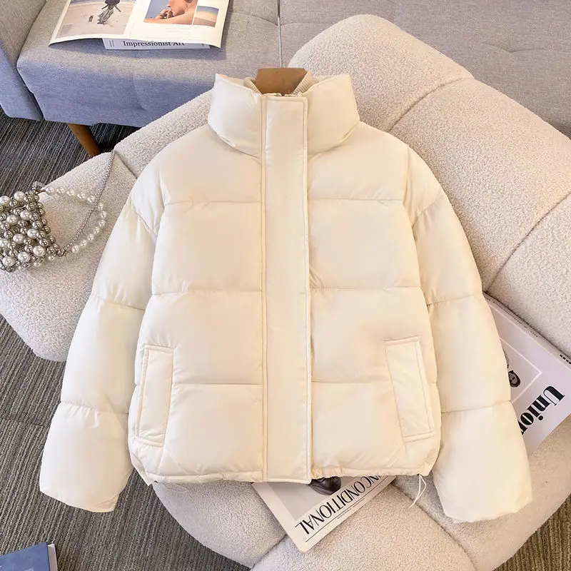 Jeseňová zima Nová módna V krku s dlhým rukávom Solid Parkas Dámske oblečenie Kórejské gombíky Teplé všetko, čo sa týka jednoduchých trendov