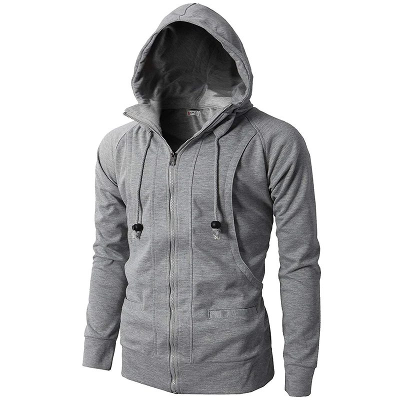Jeseňová zima Nové voľné príležitostné príležitostné stretnutie All-Match Zipper Hoodies Mužská masová farba módna kapucňa mikina s kapucňou Hombre Top Men Coat