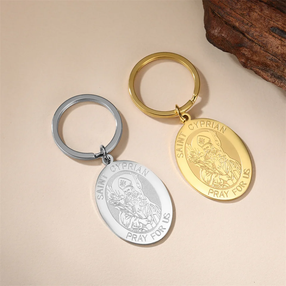 Jeshayuan Archanjel Saint Cyperský prívesok Keychain Nerezová ochrana Amulet Amulet Náboženské autá Káje prstene pre ženy šperky