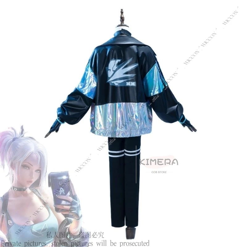Jett Cos Girl Game Valoš Cosplay cos kostým oblek biela parochňa Uniforma Halloween Party hra pre ženy Čierny kabát na vestu