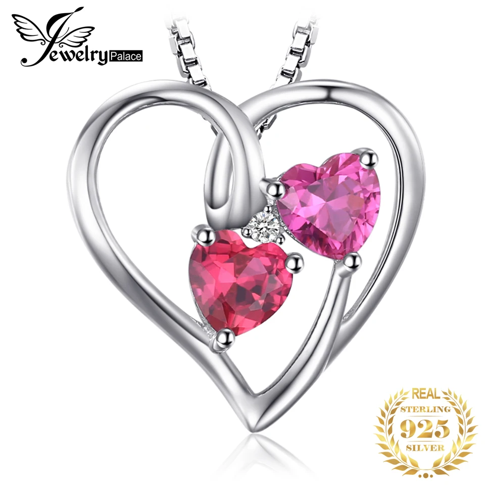 Jewelrypalace Love Heart 1.2ct vytvorené rubínové ružové zafír 925 Sterling Strieborný prívesok Náhrdelník pre ženy šperky bez reťazca