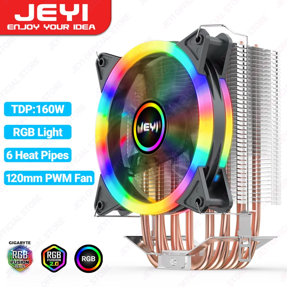 Jeyi RGB CPU COUNER 4/6 tepelných potrubí Air Tower Radiator PC 12cm PWM ventilátor pre Intel 1700 1200 1150 1155 1156 1366 2011 AM5 AM4 AM3