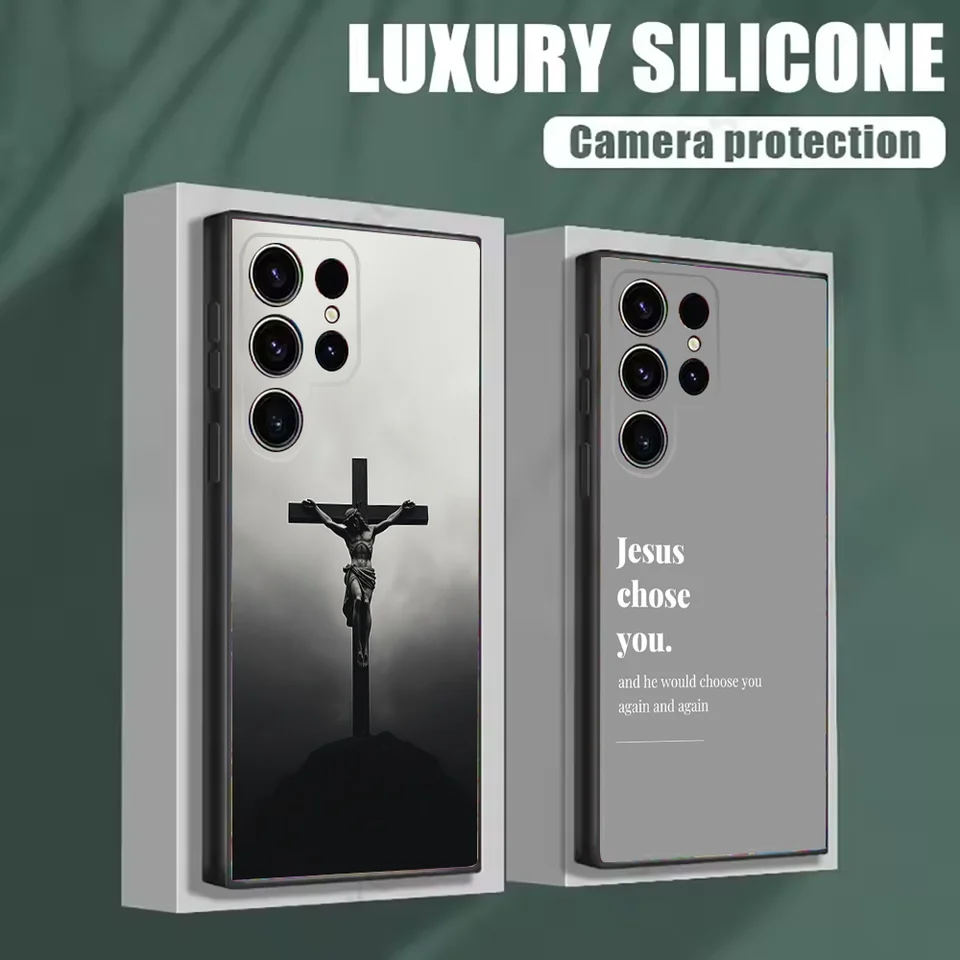Ježiš Biblický verš kresťanský telefónny prípad pre Samsung S25, S24, S21, S22, S23, S30, Ultra, S20, Plus, Fe, Lite, Note, 10 čierna mäkká škrupina