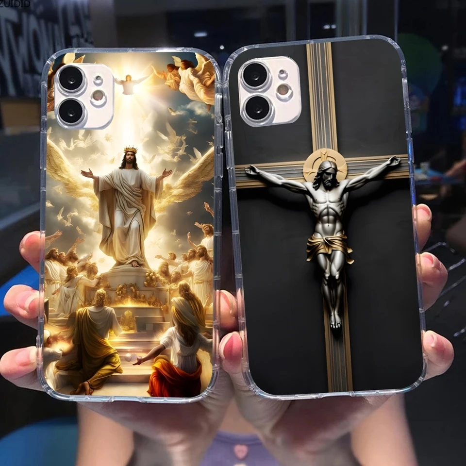 Ježiš Cristo Cross mobilný mobilný telefón puzdro pre iPhone 15 14 13 12 11 x xr xs 8 pro max plus mini clear Transparent Cover Shell