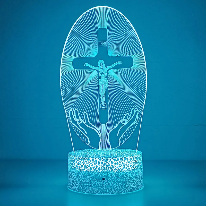 Ježiš kríž 3D LED nočné svetlo pre priateľov Vianoce veľkonočné izby Darčeky Darčeky Crucifix