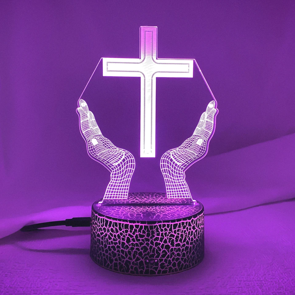 Ježiš kríž 3D LED nočné svetlo pre priateľov Vianoce veľkonočné izby Darčeky Darčeky Crucifix