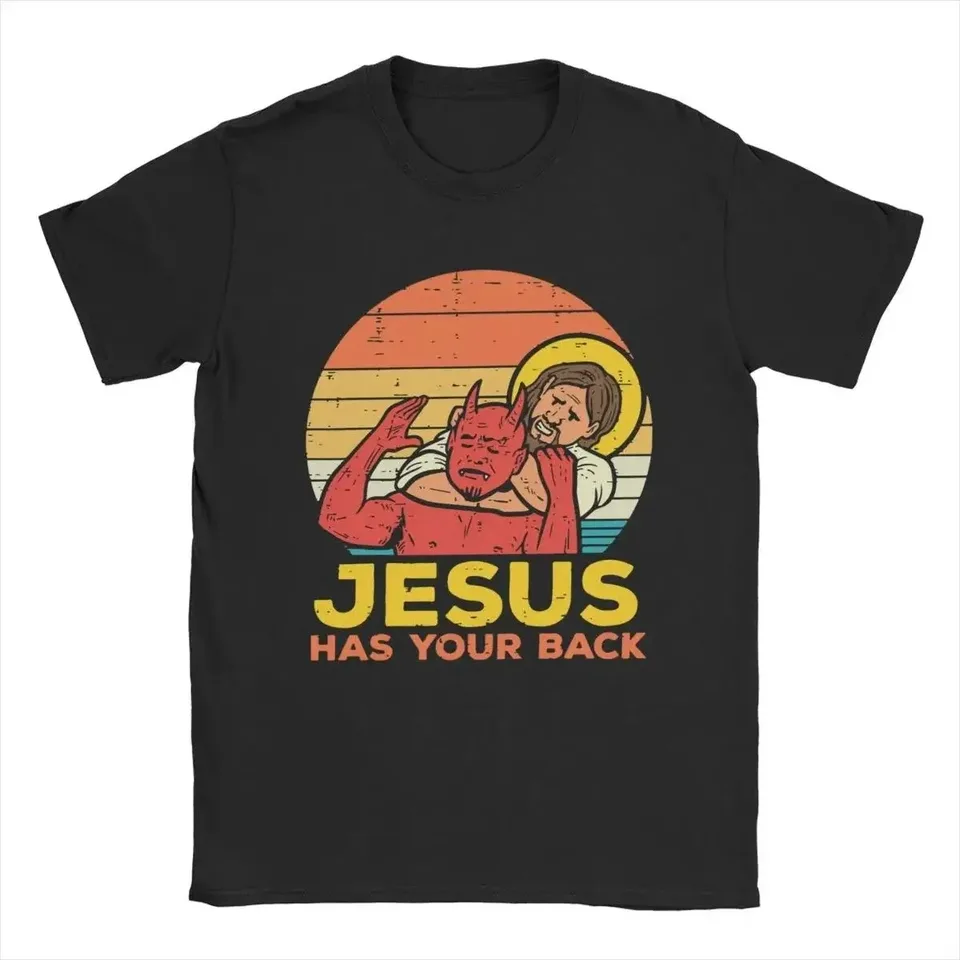 Ježiš má tvoj chrbát jiu jitsu retro kresťanské tričká Ženy a muži bavlní vintage s krátkym rukávom tričko plus tops 50972