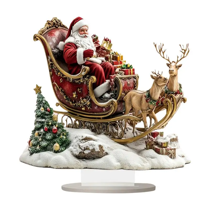 Ježiško a sane s sobom 9,84-palcový dekorácia Santa Sleigh 2D akrylové vtipné ozdoby Santa Claus pre domáce štúdio
