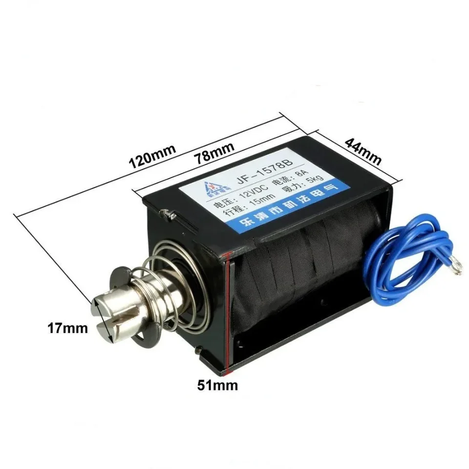 JF-1578B DC24V 5A 12V 8a 15 mm zdvih 5 kg 50n Otvorený rám Pull Push Electric Solenoid Electromagnet