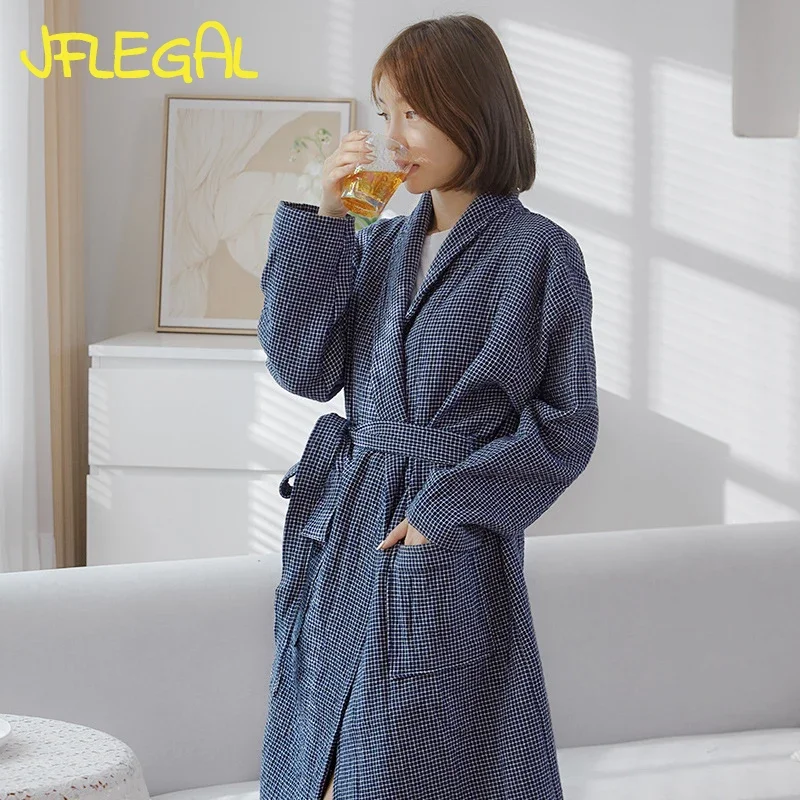 Jflegal Japan v štýle Pure Cotton Four -Loyer Gázový župan Uterák Absorpcia Tkanina rýchlo sušená mužom s dlhým rukávom Bieš