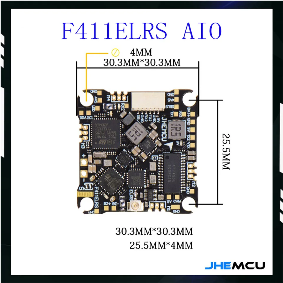 JHEMCU F411elrs AIO Flight Controller ICM42688-P OSD BLHELI_S 1-2S 12A 4in1 ESC ESK ELRS 2,4G M3,25,5X25,5 mm pre RC FPV DRONE