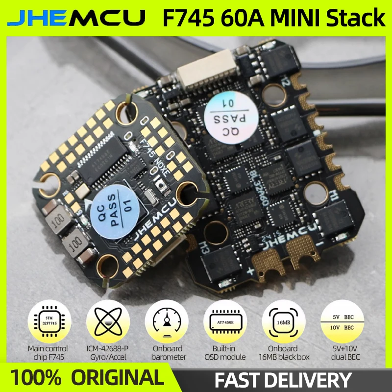 JHEMCU F745 Mini Flight Controller Stack 60a 4in1 ESC 3-6S Lipo F745 NOxe FC ICM-42688-P Gyroskop pre RC FPV Drone QuadCopter