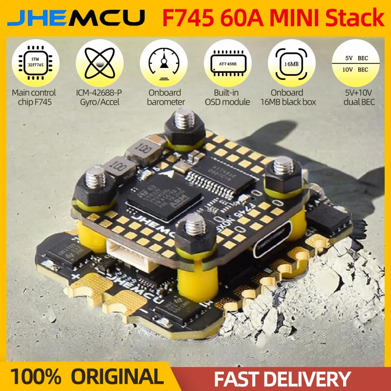 JHEMCU F745 Mini Flight Controller Stack 60a 4in1 ESC 3-6S Lipo F745 NOxe FC ICM-42688-P Gyroskop pre RC FPV Drone QuadCopter