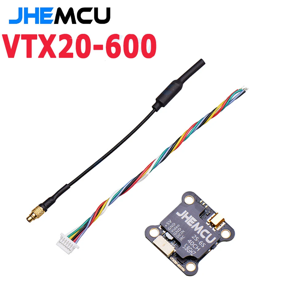 JHEMCU VTX20-600 5,8G 40C PITMODE 5V/1A 25MW 100MW 200MW 400MW 600MW nastaviteľné VTX 7-26V 20x20mm pre RC FPV Racing Drone Drone