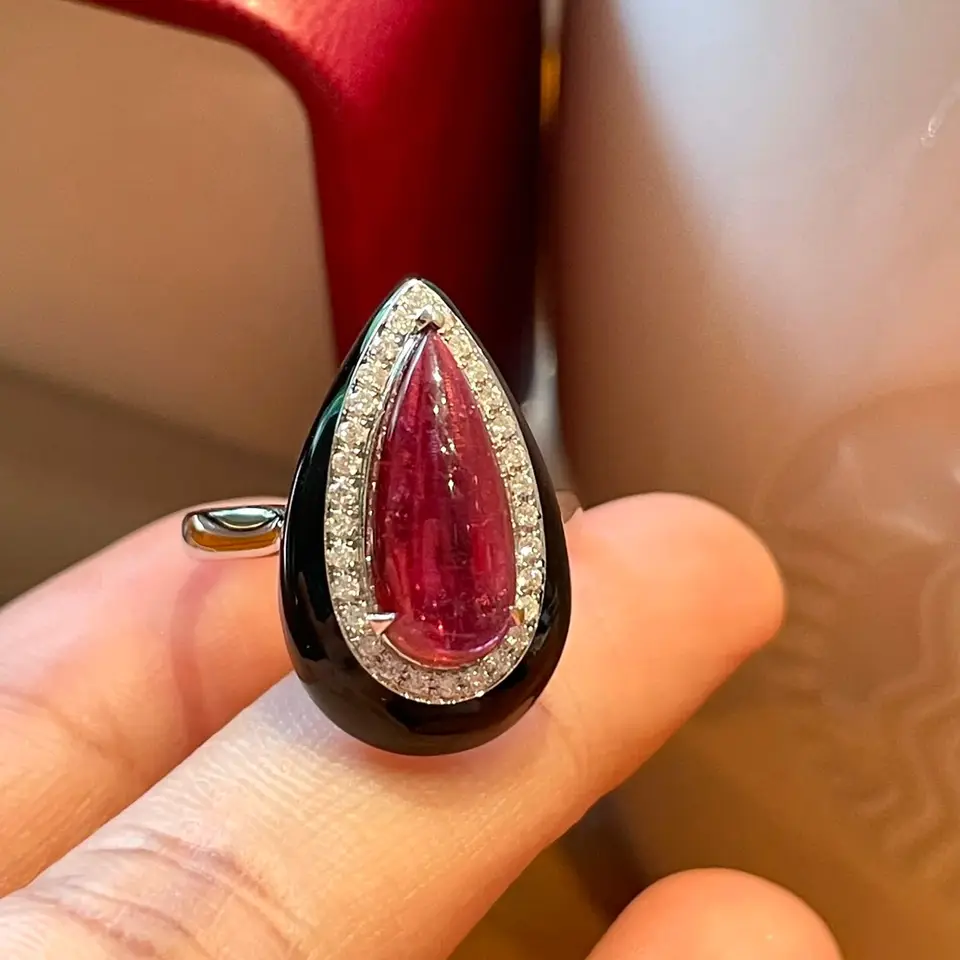 JHY24 ČERVENÝ TURMALINE RING 3CT Pure 18k Gold Jewel Natural Rubi Tourmaline Gemstones Diamonds ženské prstene pre ženy jemný prsteň