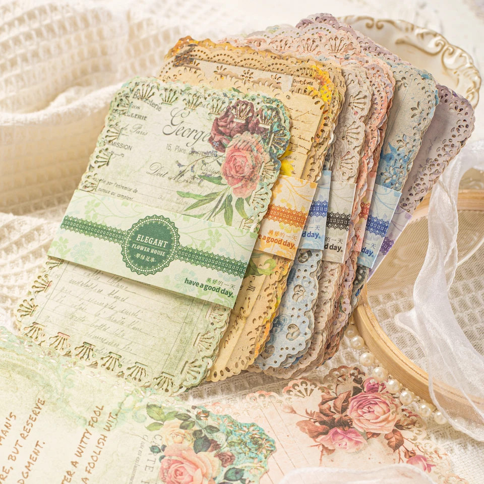 Jianqi 10ks/balenie vintage kvetinové čipky papierové materiály DIY koláž Junk Journal Supplies Plánovač Dekoratívny papier