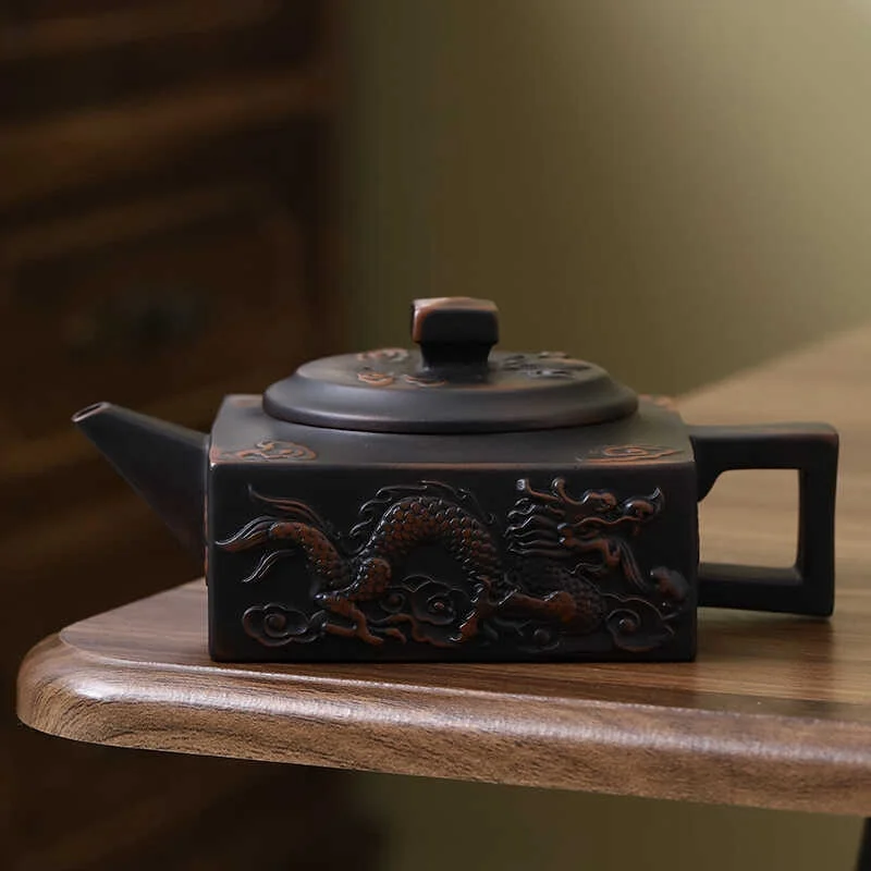 Jianshui fialová hrnčiarska drak drak rezbárska čajová kanvica ručne maľovaná starožitná reliéfová čajová kanvica domácnosť Kungfu TEA SET KETTLE