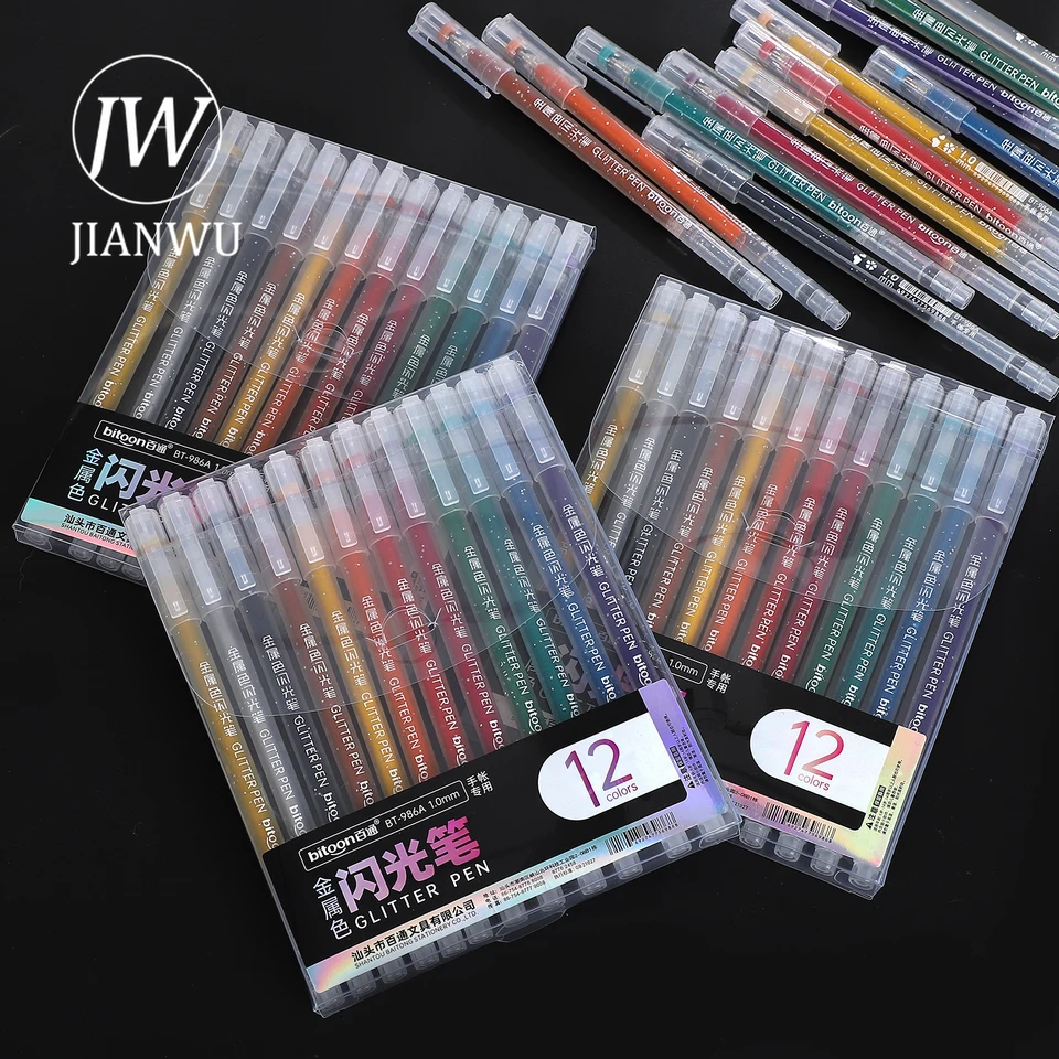 Jianwu 12 ks/set veľkú kapacitu Farebné zvýrazňovacie pero Písanie hladko kreatívne DIY Journal Student Supplies Stationery