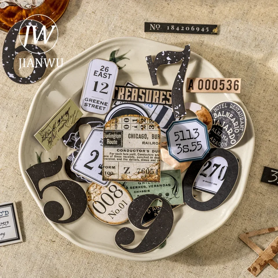 Jianwu Digital Miscellany Series Vintage Number Label Landscaping Material Material Collage Sticker Creaty DIY Journal Stationery