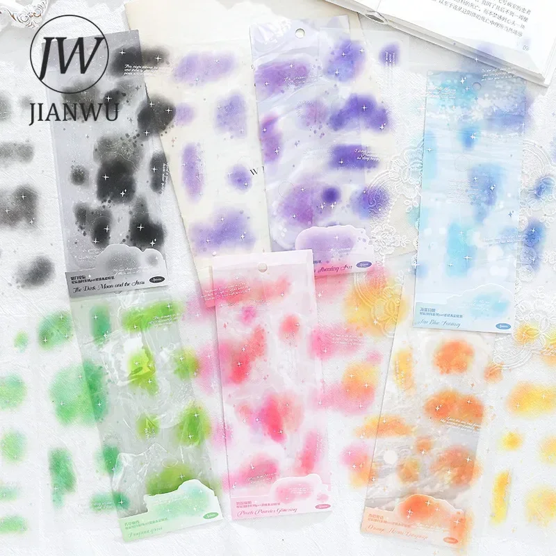 Jianwu Stars and Moon Series Vintage Smudge Laser Silver Material Collage Collage Sticker Creaty DIY Journal Stationery