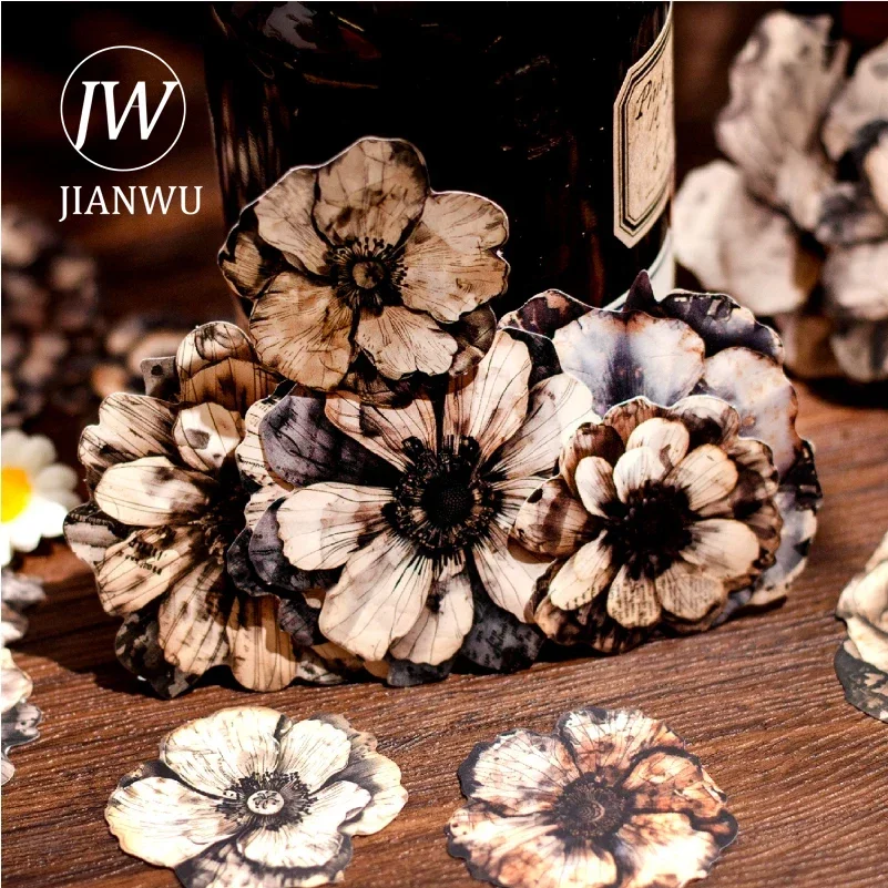 Jianwu Vintage Floral Art Series Dark Flower Landscaping Material Collage Sticker Creative DIY Journal Scrapbooking Stationery