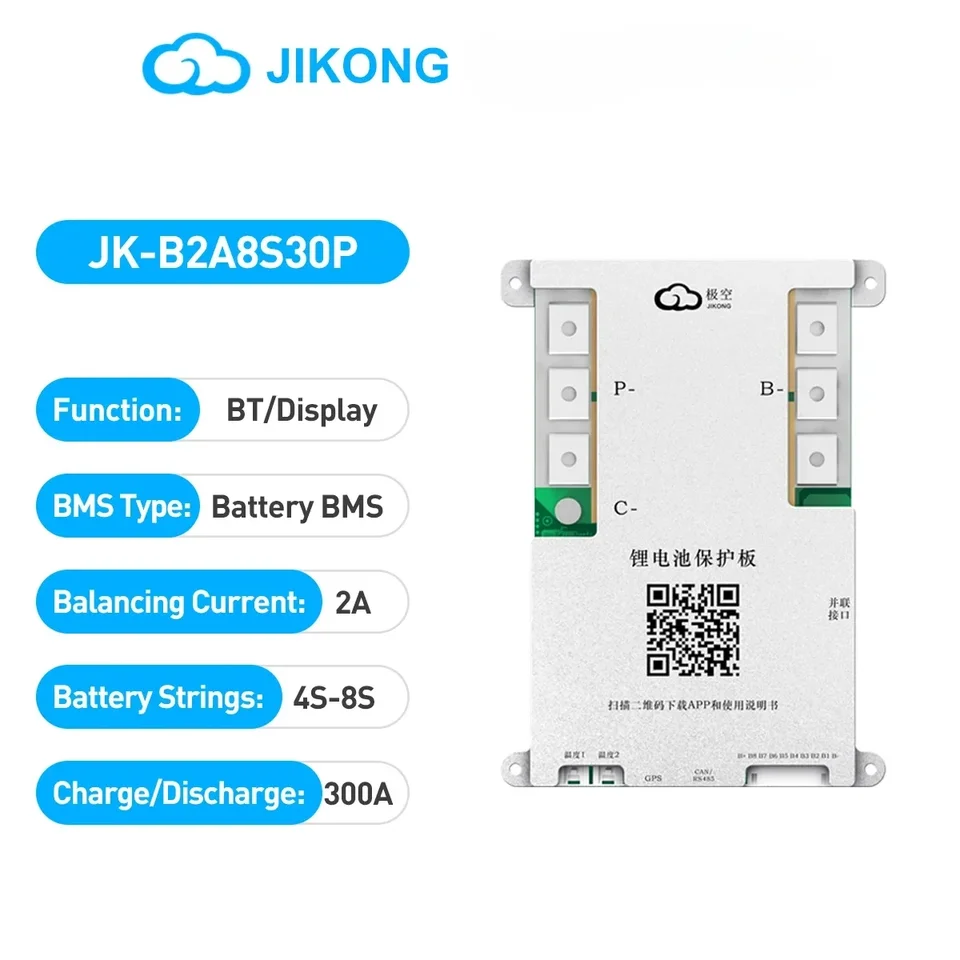 Jikong JK-B2A8S30P LIFEPO4 LI-ION LTO batéria 300A Aktívny vyrovnávač SMART BMS 4S 5S 6S 7S 8S 12V 24 V Aktívny zostatok Aktívny zostatok 2A