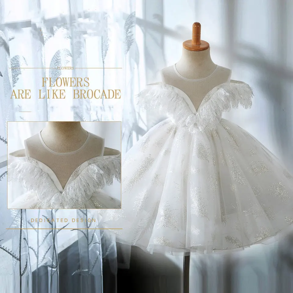 Jill Wish Less White Flower Girl Šaty arabská princezná dieťa deti svadba narodeninová oslava Prázdninový loptičku 2025 J382