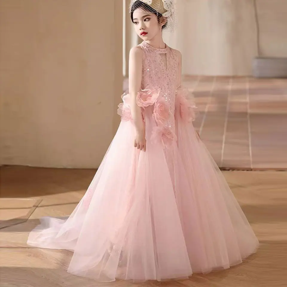 Jill Wish Luxury Pink Arabic Girl Days Ručne vyrábané kvety KIDE PRINCESS NARODENIE Svadobná večera pre deti sviatky 2025 J255