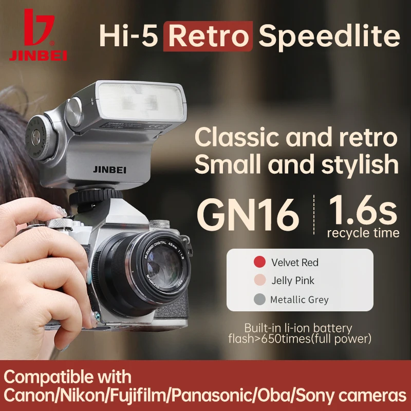Jinbei hi5 retro rýchlostný farebný fotoaparát flash GN16 6000 ± 200 tisíc 7 úrovní Univerzálne pre Canon Nikon Fuji Oba Sony Panasonic Photo