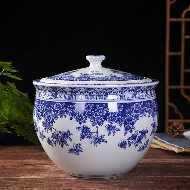Jingdezhen ryžová nádoba keramická čiapka Domácnosť 10 kg 20 kg ryže vedro s vlhkosťou dôkaz ryžová úložná skrinka Utesnená nakladaná zeleninová nádoba sur