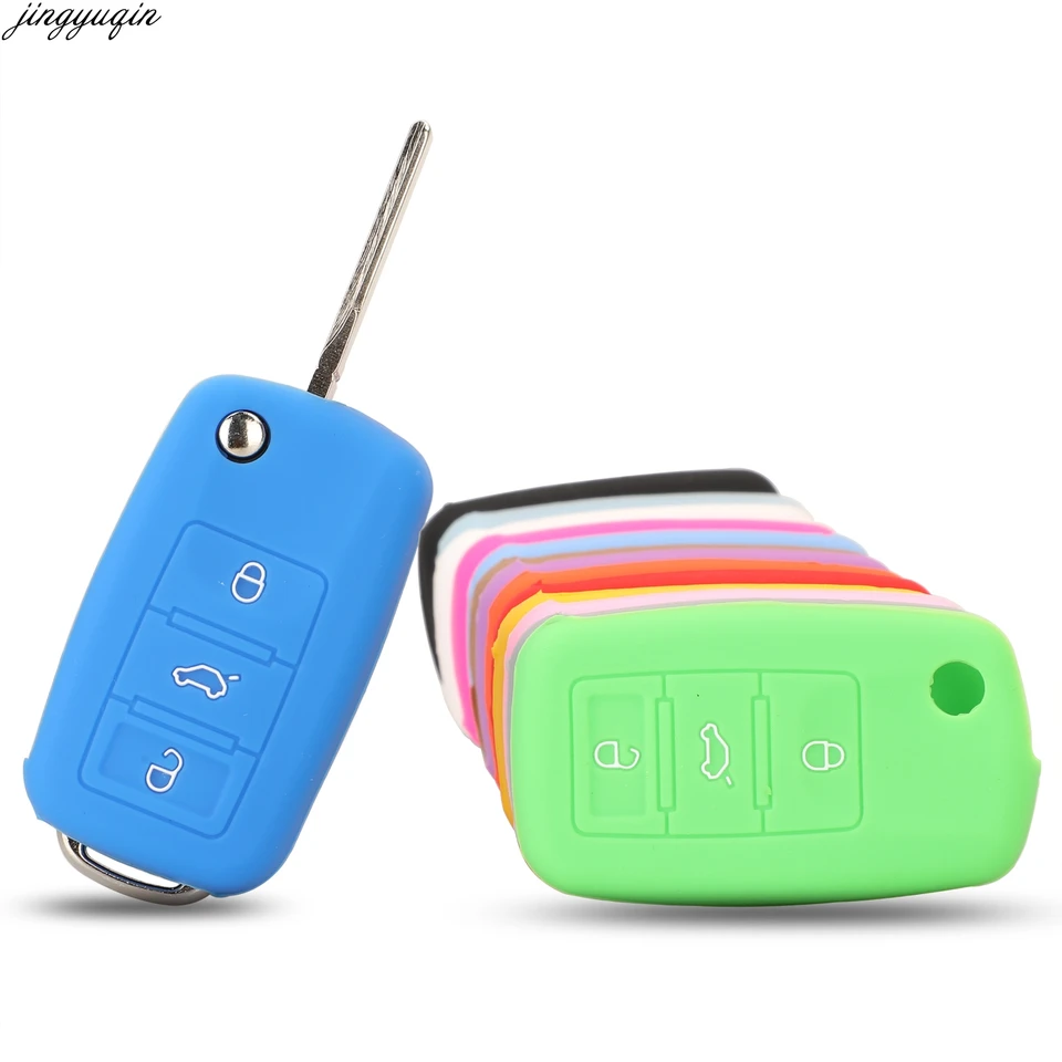 Jingyuqin 2/3b Silikone Car Key Cover pre Volkswagen VW Golf 4 5 6 7 Jetta Polo Passat Superb Tiguan Beetle Touran Sed