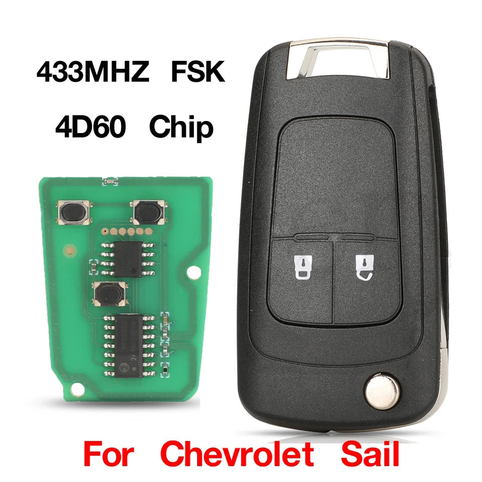 Jingyuqin 2btn 433MHz 4D60 Flip Diaľkový vozeň Kľúč na diaľku Kľúčom ovládanie kľúča FOB pre Chevrolet Say 2019 2020 2021+