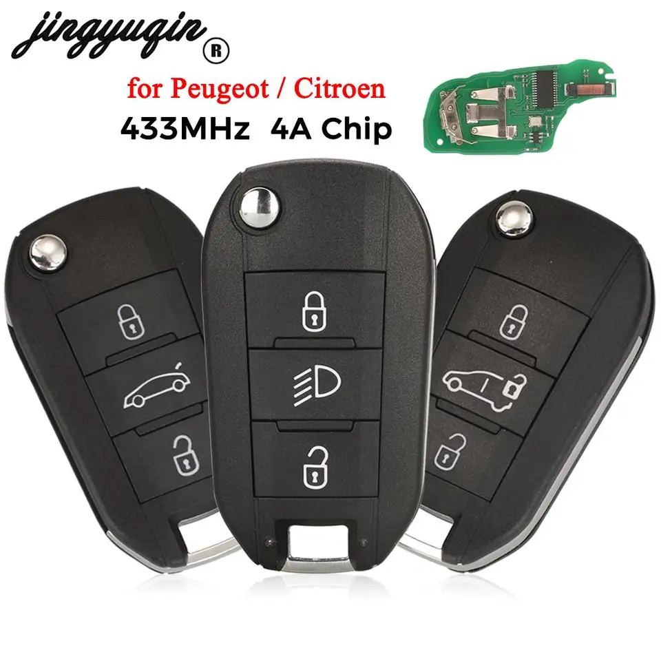 Jingyuqin 3 tlačidlá 433 MHz flip diaľkový kľúč 4A Hitag AES čip pre odborníka na Peugeot 308 3008 2016+ Citroen C4 Cactus 2014- HU83