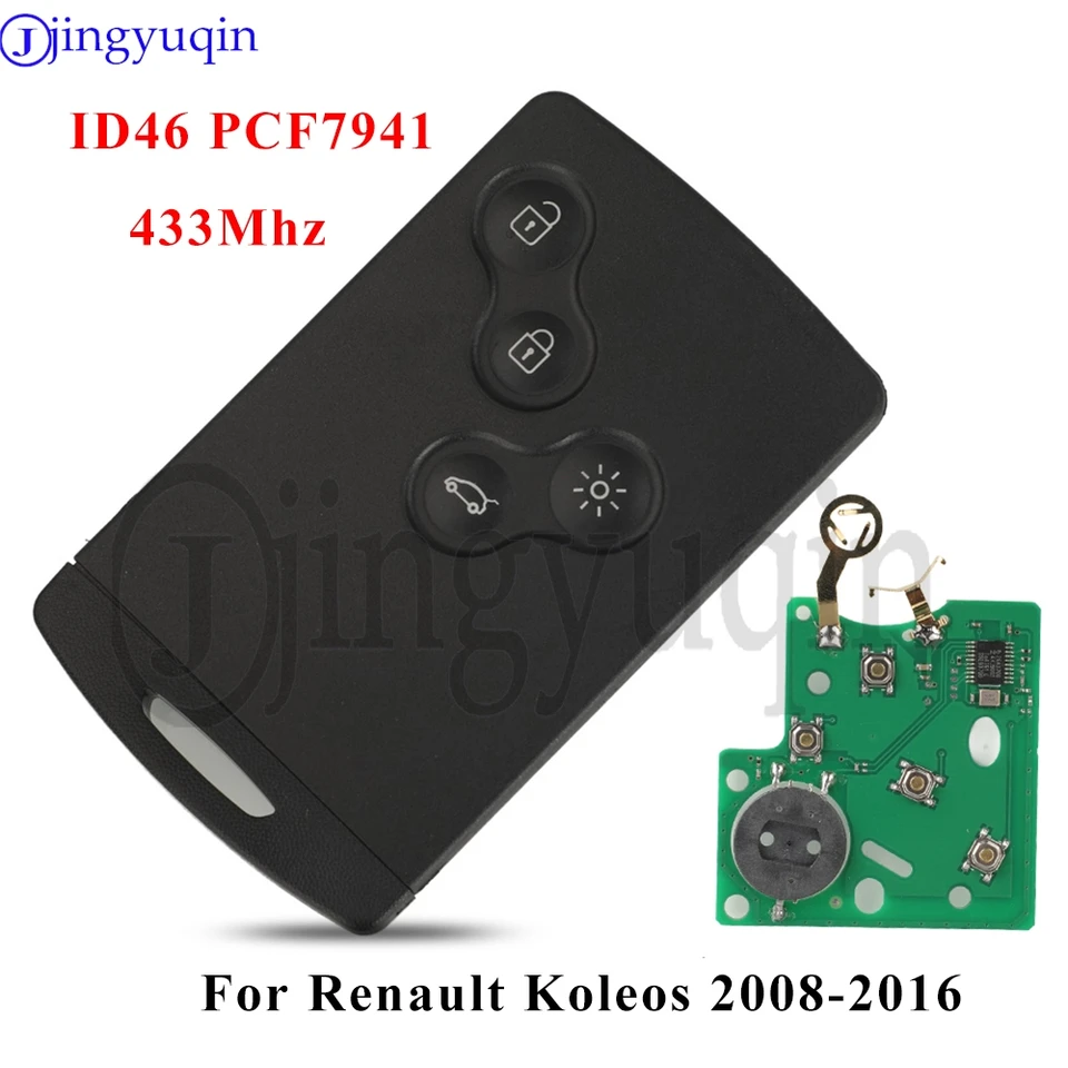 Jingyuqin 4 Buttons ID46 PCF7941 433MHz Ask Appl CAR diaľkové ovládacie prvky pre Renault Koleos 2008-2016 bez ruky bezplatnej karty bez kľúča